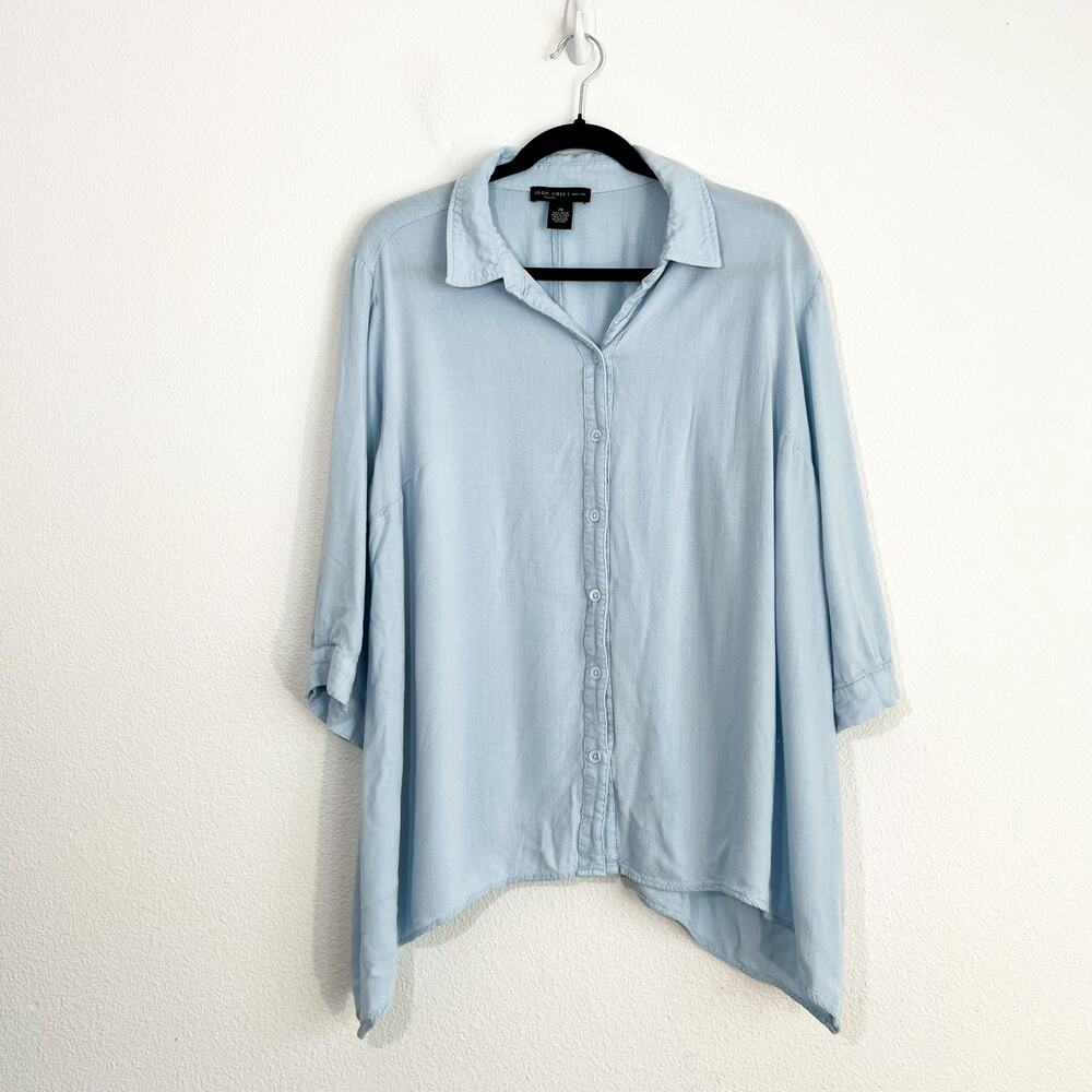 Joan Vass Top 2X Womens Plus Size Lagenlook Summer Button Up Boho Minimalist